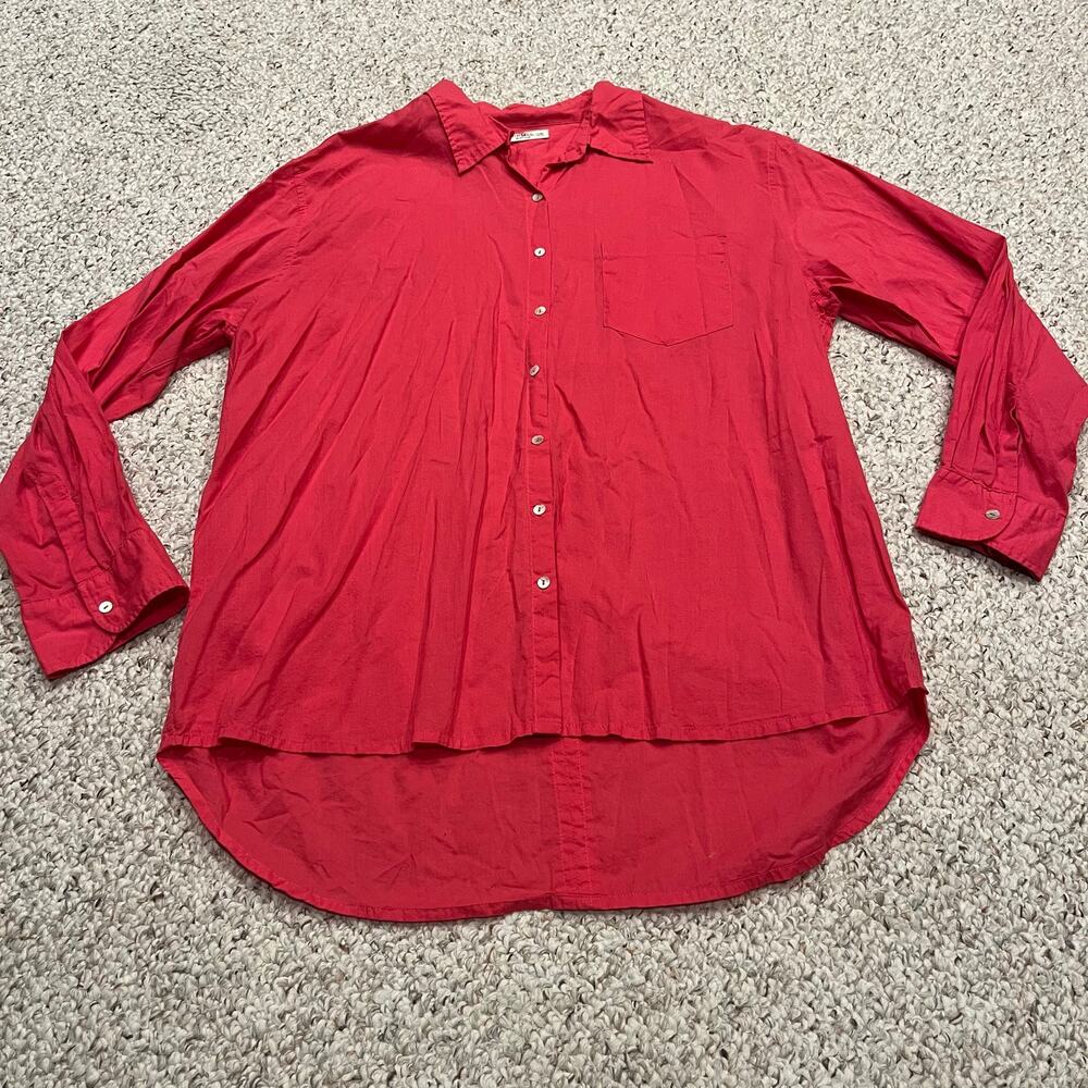 Natural Life Long Sleeve Button Down Shirt Sz L/XL Pink Summer Casual Preppy